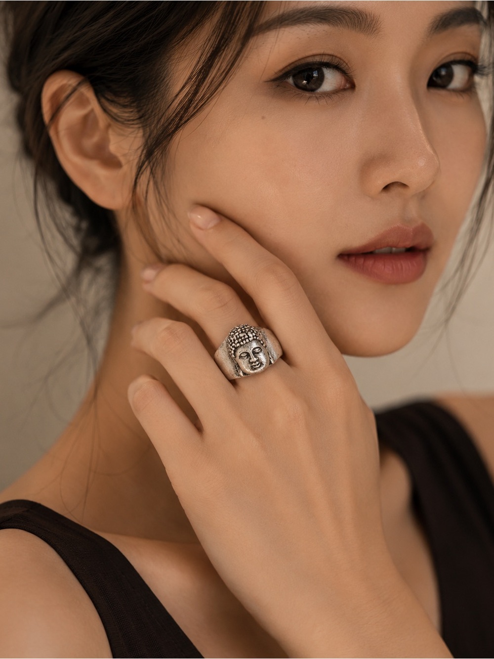 925 Solid Silver Buddha Face Ring